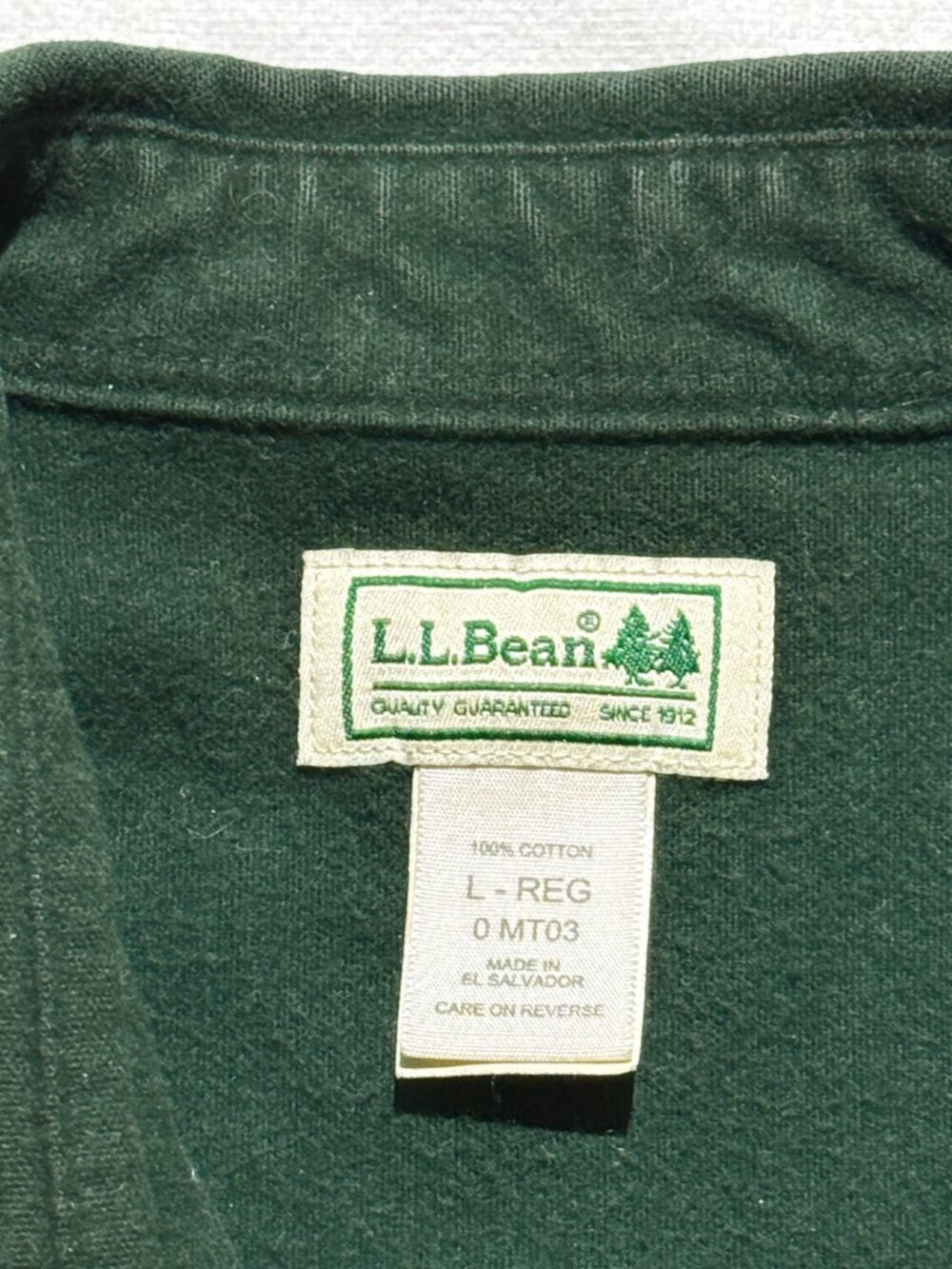 L.L. Bean Mens Heavy Cotton Shirt Large Green Long Sleeve Chamois Cloth - Picture 7 of 7